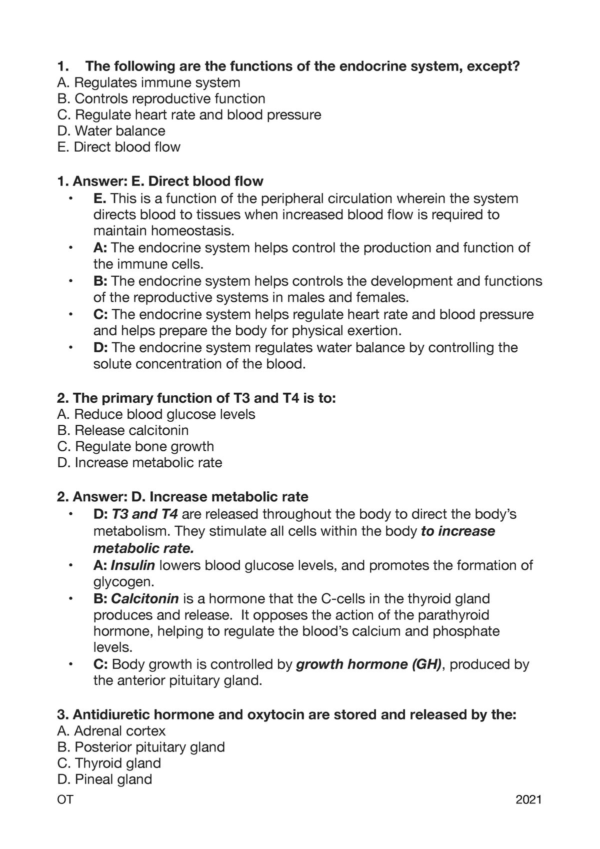 Endocrine System Anatomy And Physiology - Practice Quiz - 1. The ...