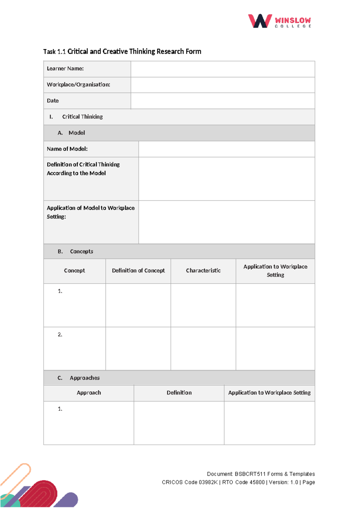 Bsbcrt 511 Assessor Checklist, Observation Forms & Templates - Task 1 ...