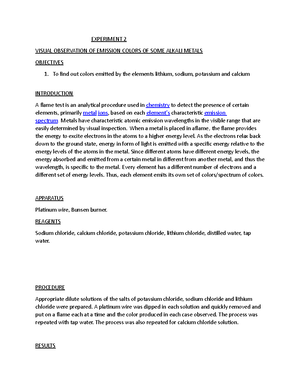 Visual Observation OF Alkali Metals Chemistry lab Report