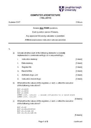 Computer Architecture Exam Questions - COMPUTER ARCHITECTURE (14ELB019 ...