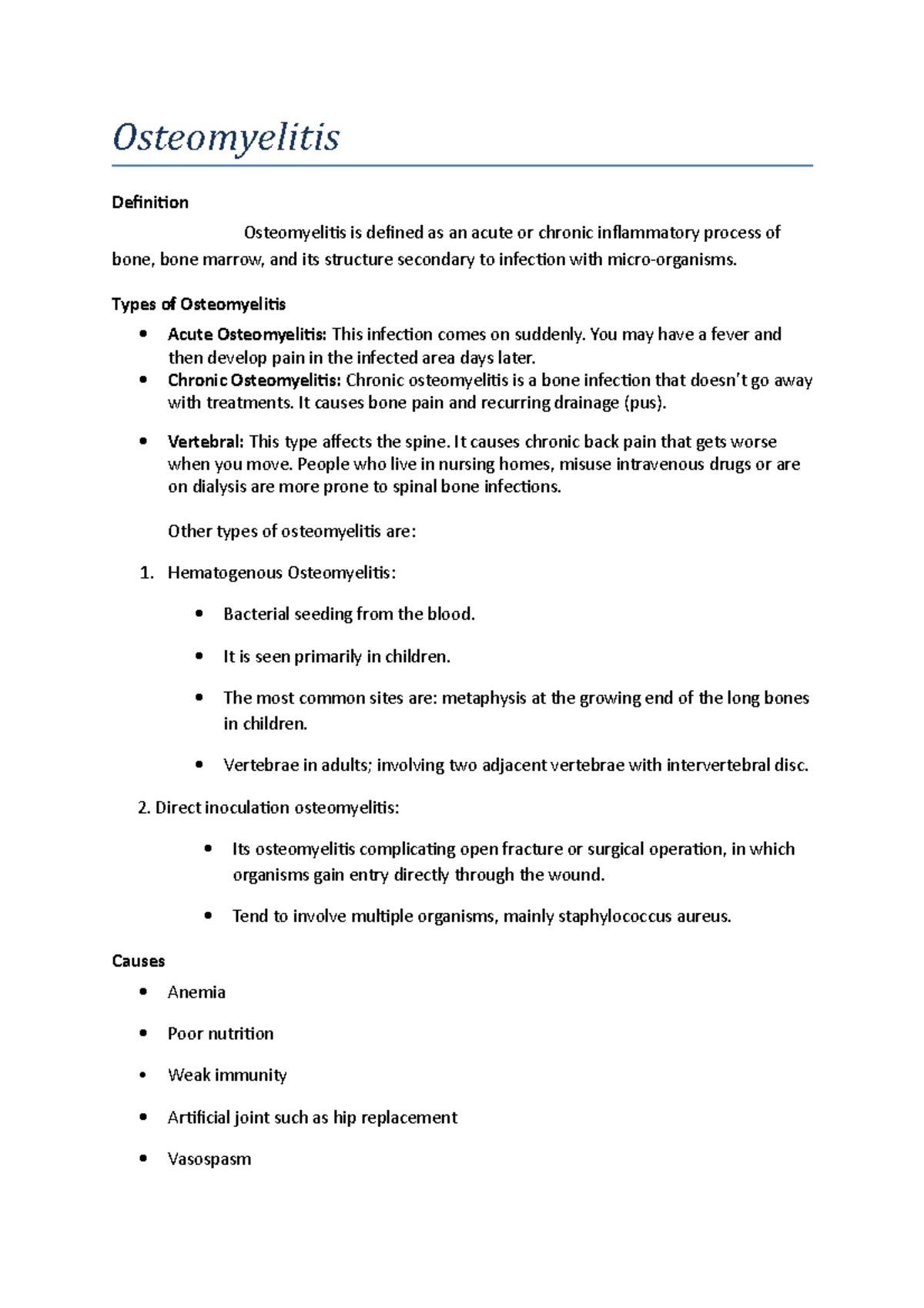 Osteomyelitis Osteomyelitis Definition Osteomyelitis is defined as an