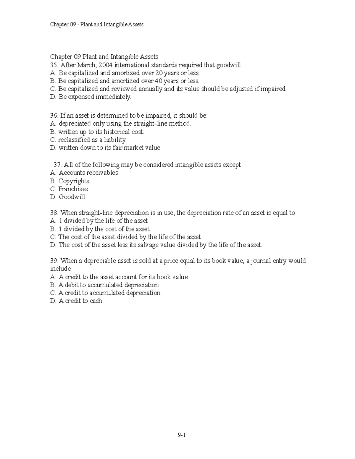 Chap009 - notes - Chapter 09 Plant and Intangible Assets 35. After ...