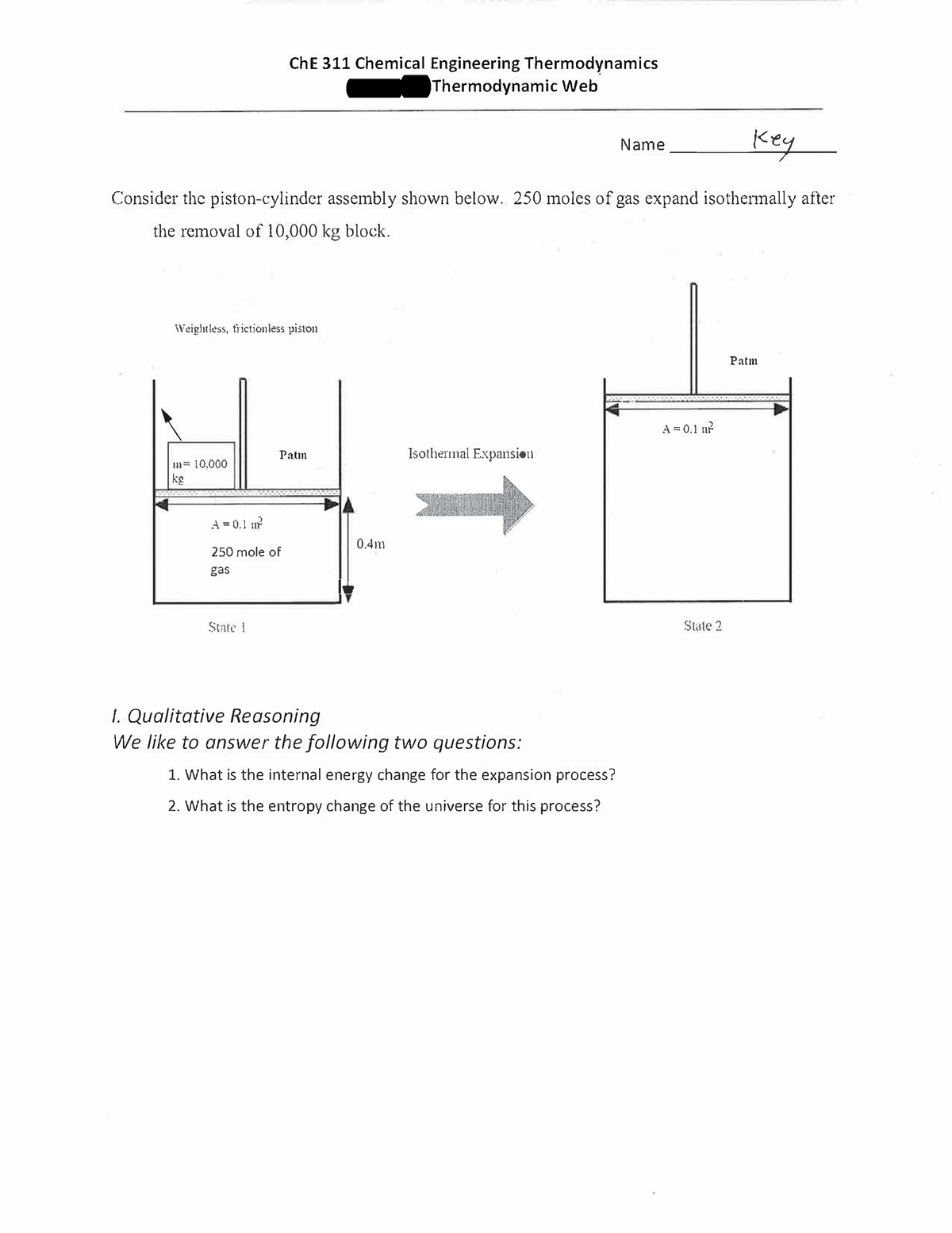 CHE311 Studio 15 Thermodynamic Web I solution - ChE 311 Chemical ...