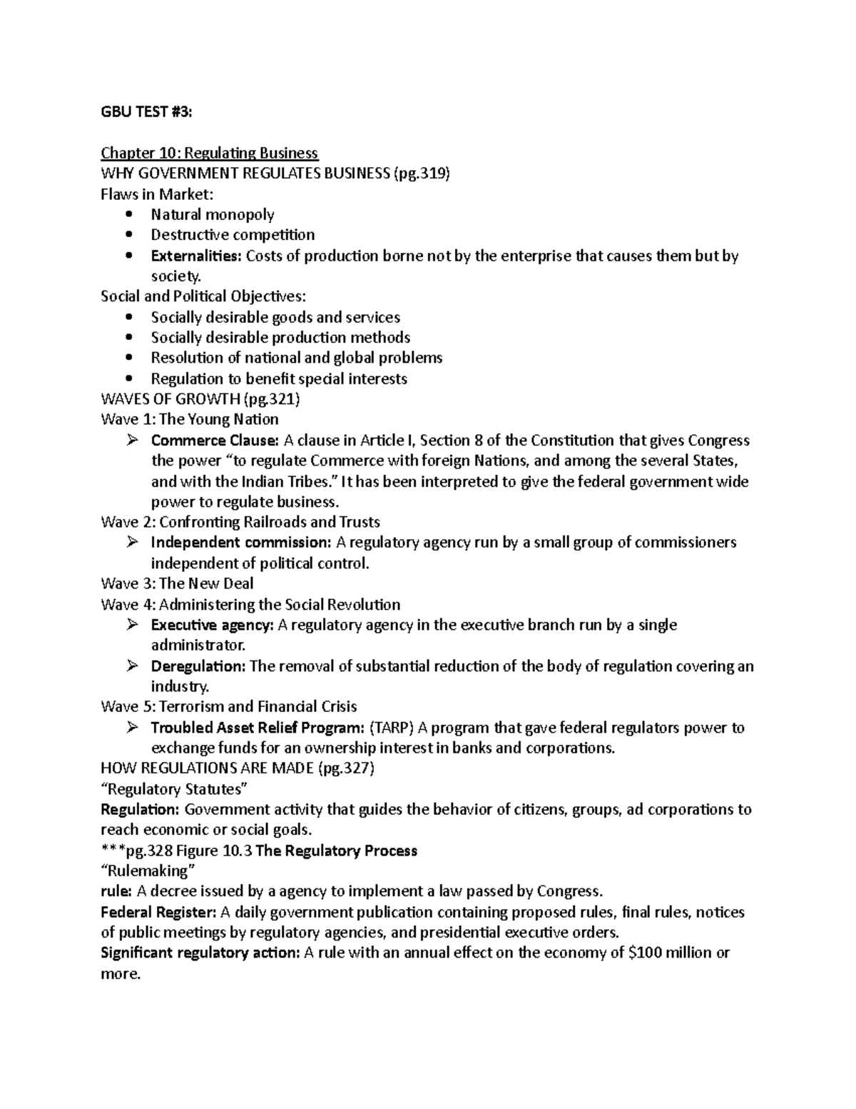 GBU TEST 3 Study Guide - GBU TEST #3: Chapter 10: Regulating Business ...