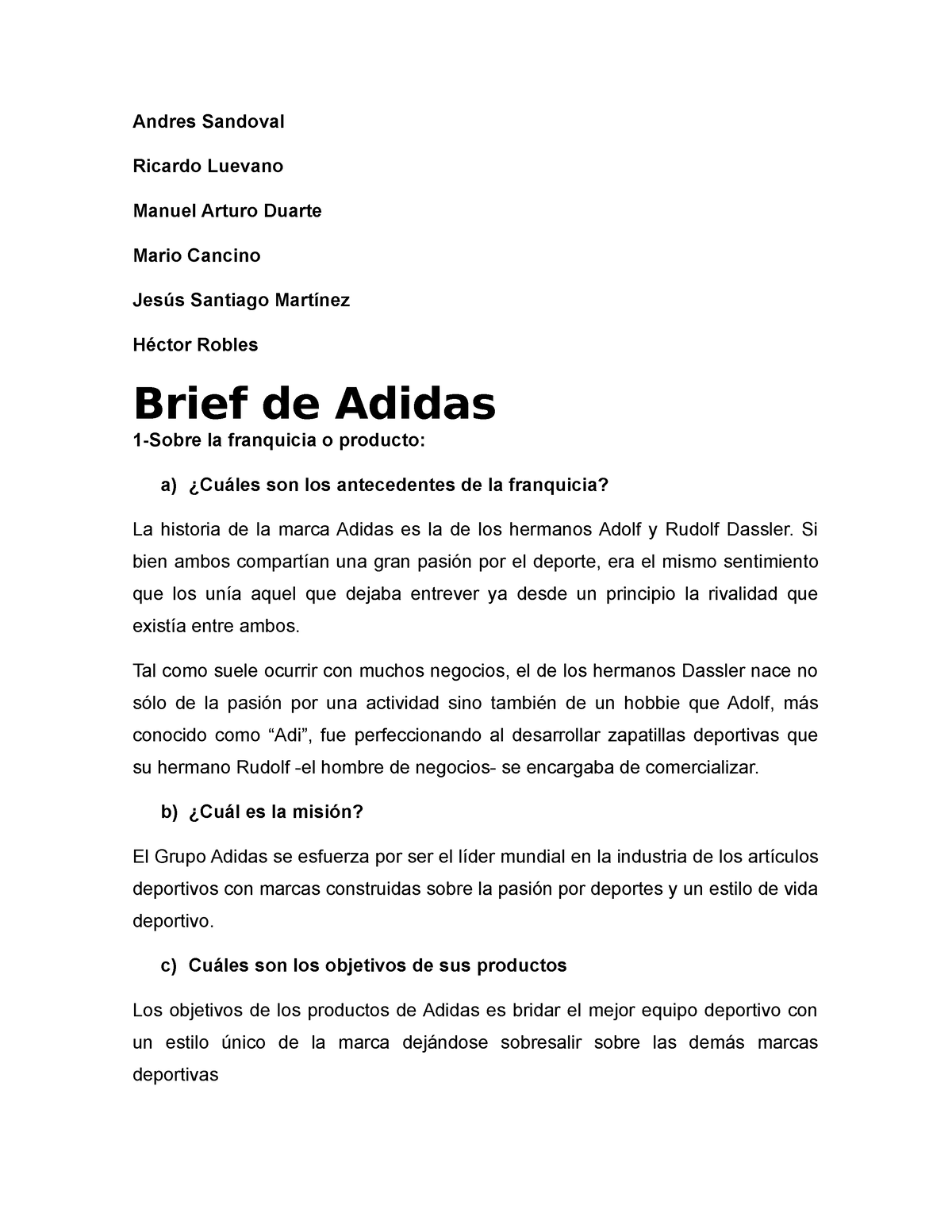 Modernización interrumpir Evaluación Brief de Adidas - reporte de investigación que se realizo en la materia de  microeconomia proyecto - Studocu