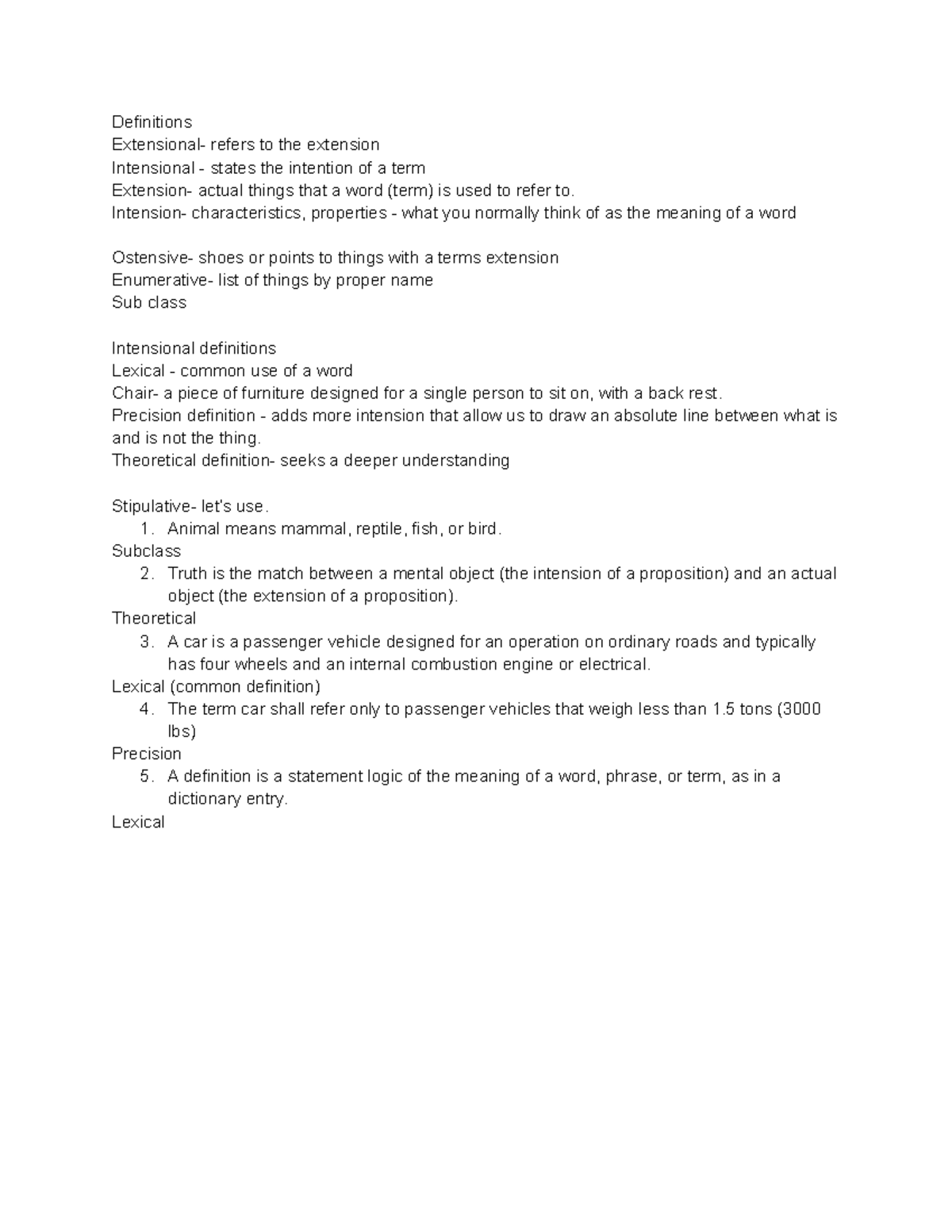 Logic Class Notes #7 - Key definitions - Definitions Extensional ...