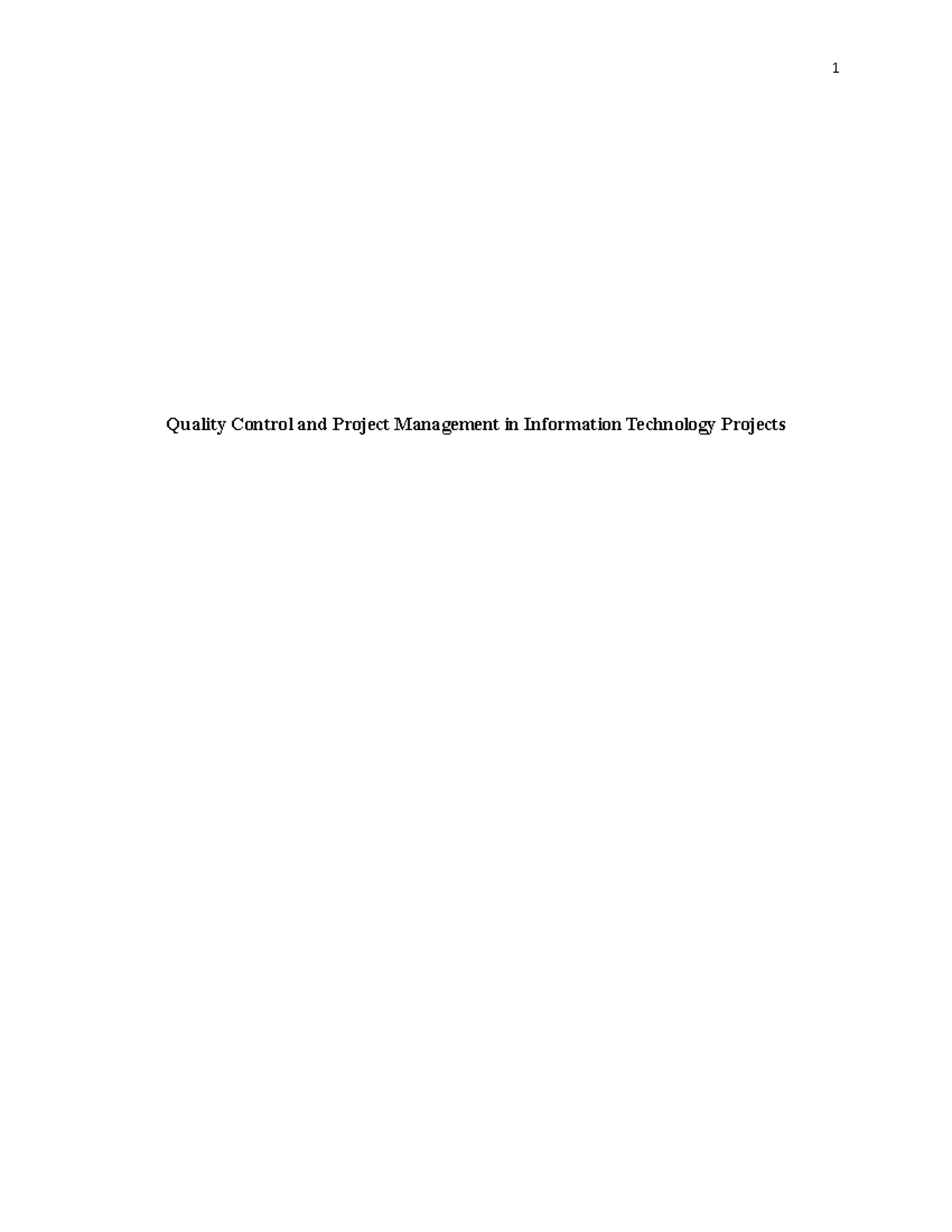 Project management - completed - Quality Control and Project Management ...