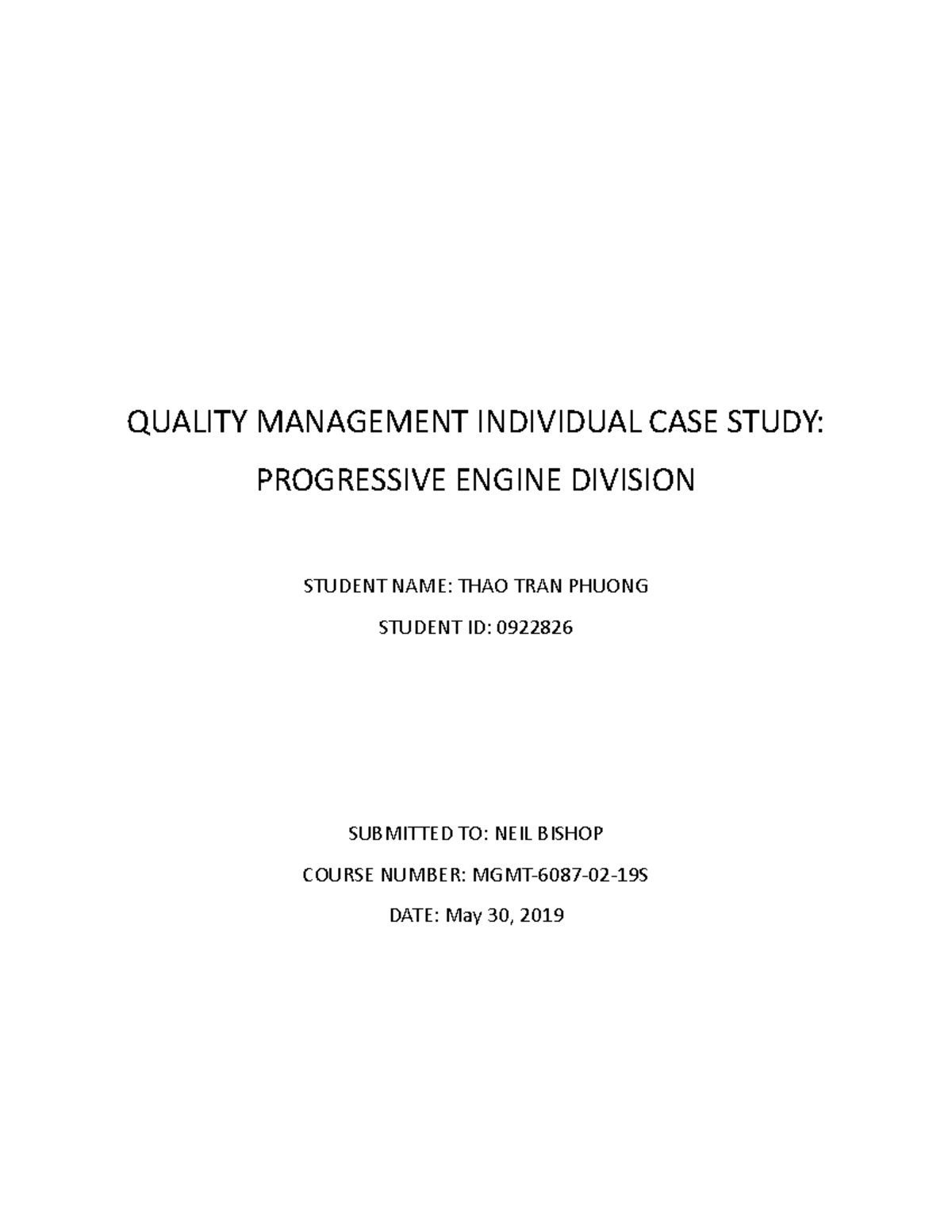 Docx - case study answer 6 - QUALITY MANAGEMENT INDIVIDUAL CASE STUDY ...