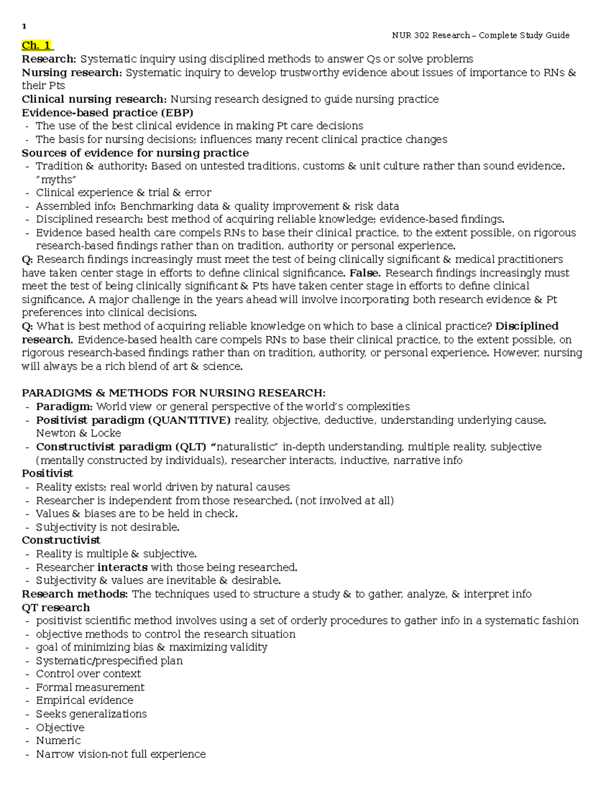 Super Study Guide - NUR 302 Research – Complete Study Guide Ch. 1 ...