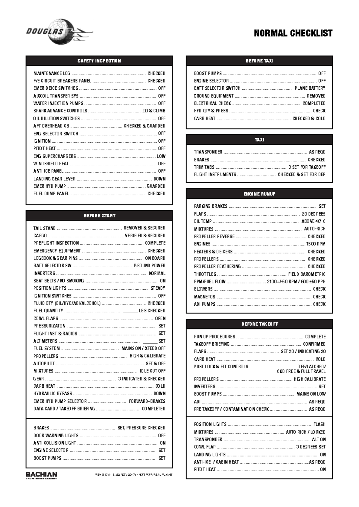 DC-6 Checklist v1 - REVISION 1 (22 NOV 2017) • NOT FOR REAL FLIGHT ...