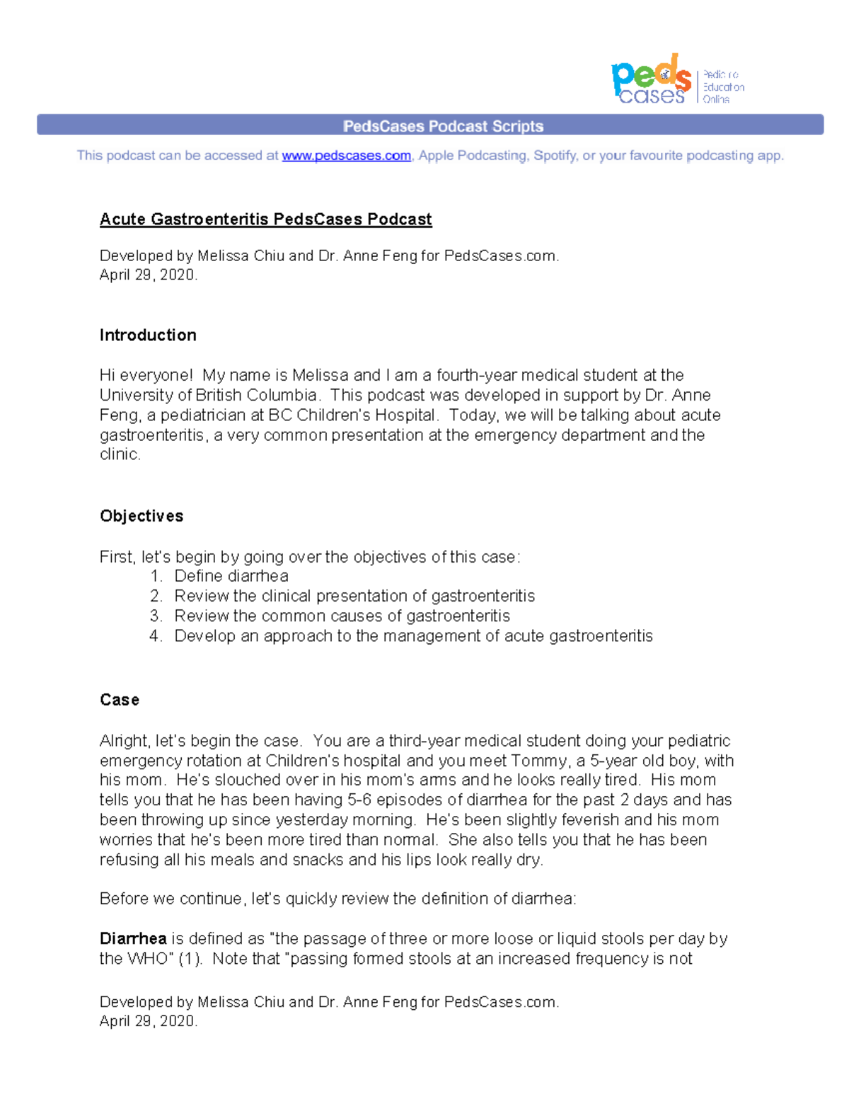 Pediatric Gastroenteritis Acute Gastroenteritis PedsCases Podcast