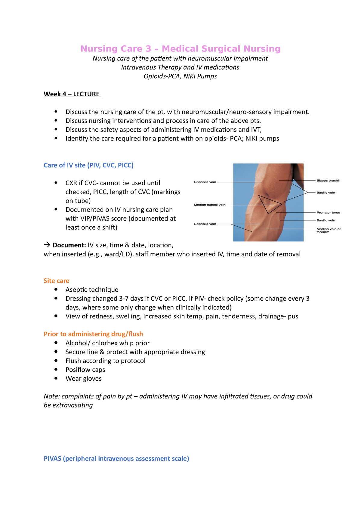 WK 4 - IV therepy & meds, nureomusclar impairments - Nursing Care 3 ...