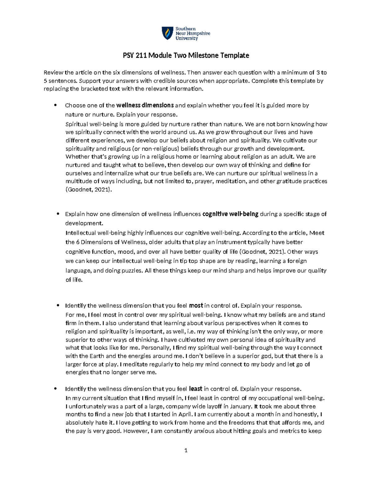 PSY 211 Module Two Milestone Template - PSY 211 Module Two Milestone ...