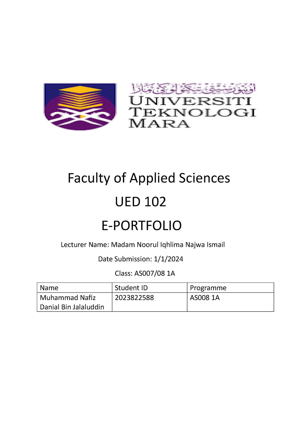 UED 102- E-portfolio - Faculty Of Applied Sciences UED 102 E-PORTFOLIO ...