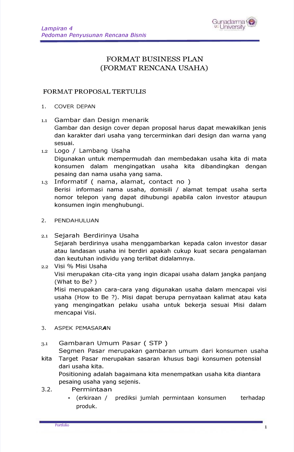 contoh format business plan