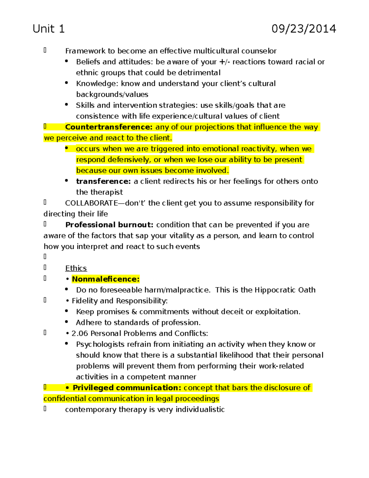 Unit 1 Counseling Book Notes - Unit 1 Framework To Become An Effective ...