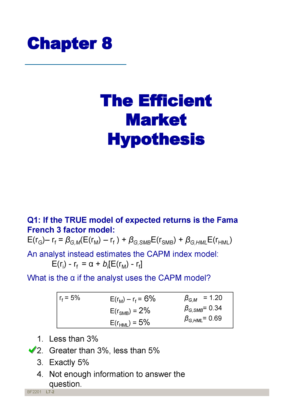 BF2201 W7 W8 Chap007 8 Solutions - Chapter 8 The Efficient Market ...