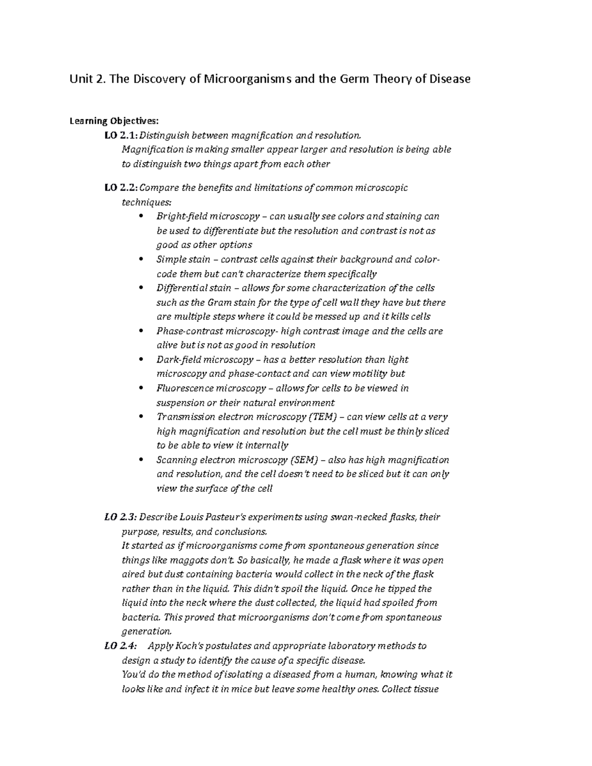 Unit 2. The Discovery of and the Germ Theory of Disease
