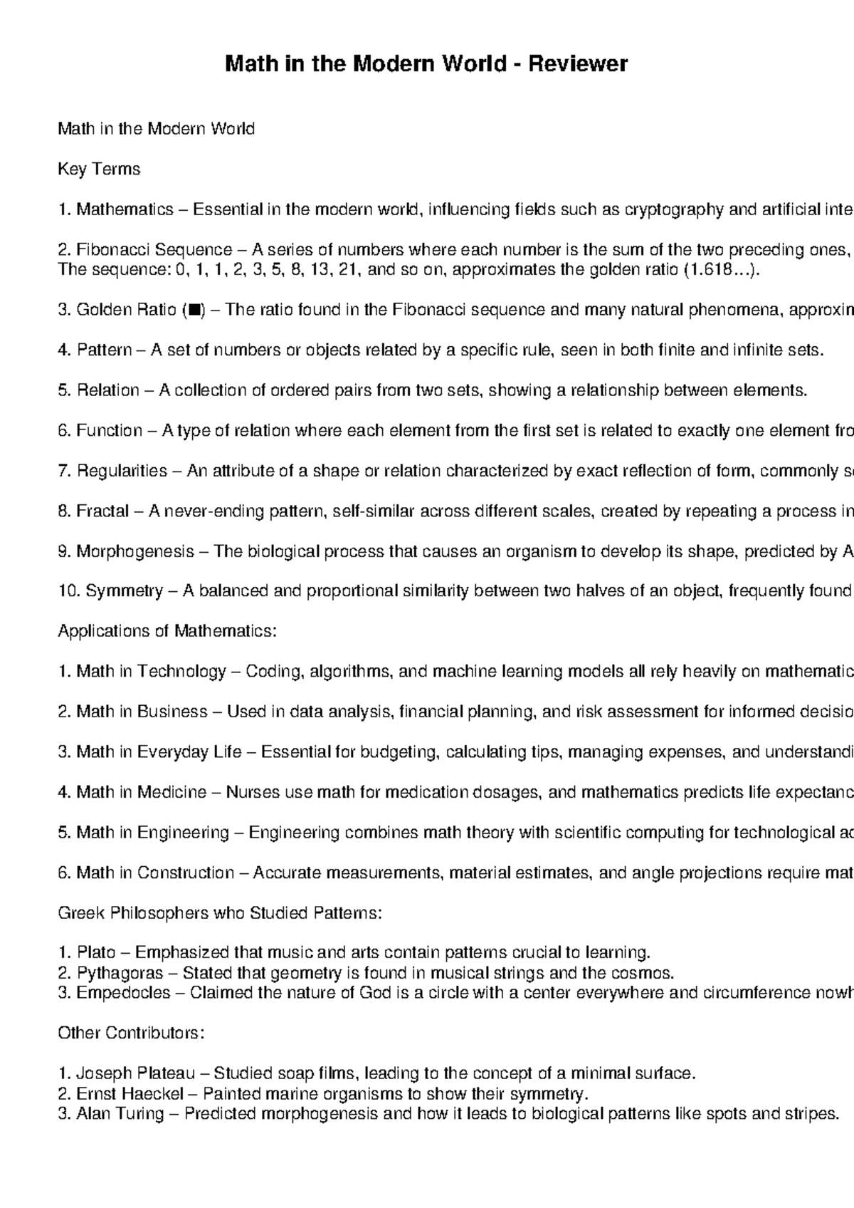 Math in the modern world reviewer reportlab - Math in the Modern World ...