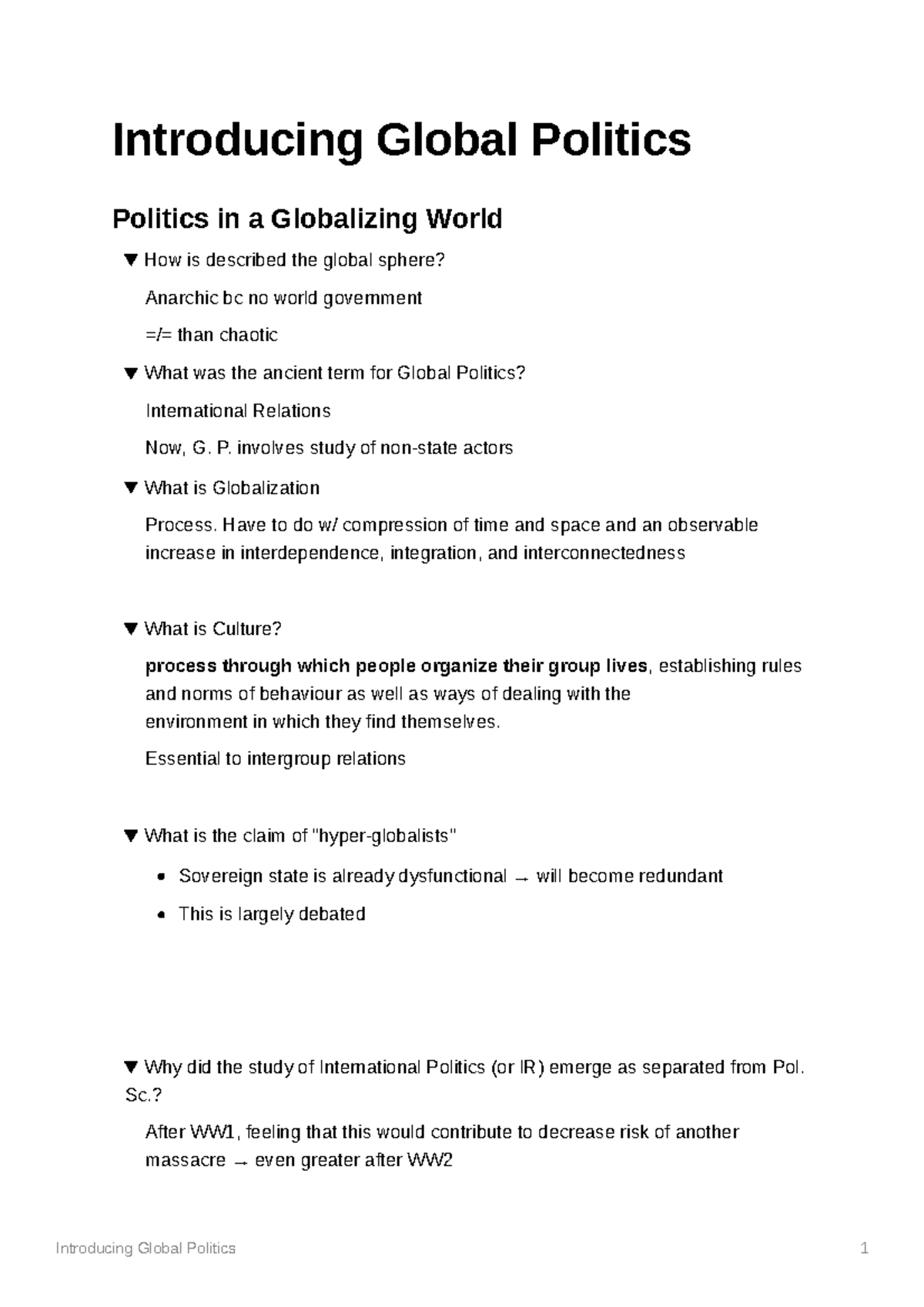 Introducing Global Politics - Introducing Global Politics Politics in a ...