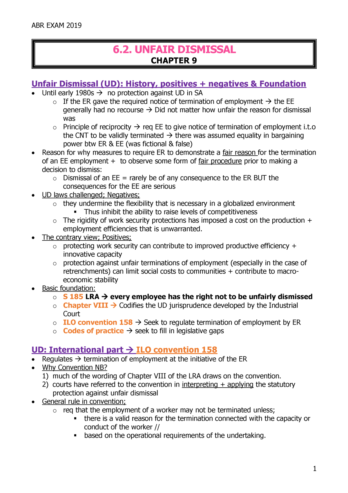 Unfair Dismissal - ABR EXAM 2019 Unfair Dismissal (UD): History ...