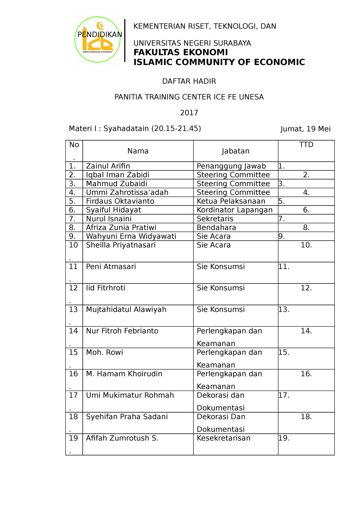 Daftar Hadir Panitia&Psrta FIX - PENDIDIKAN UNIVERSITAS NEGERI SURABAYA ...