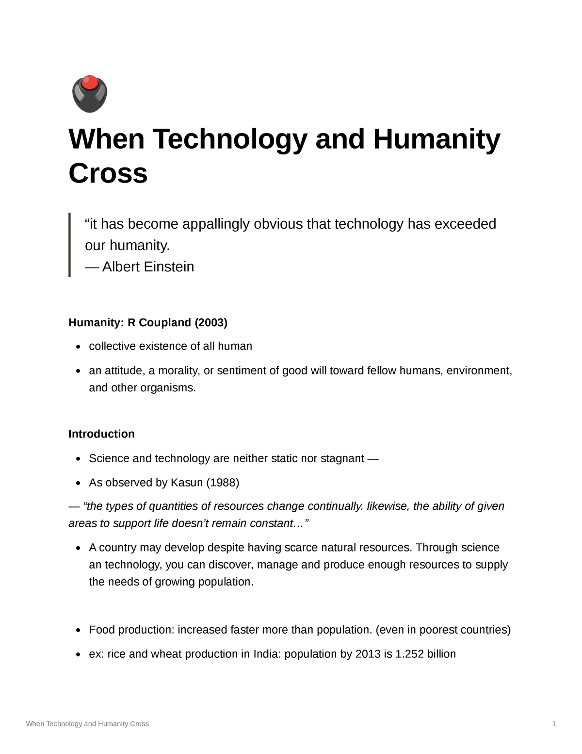 when technology and humanity cross reflection essay