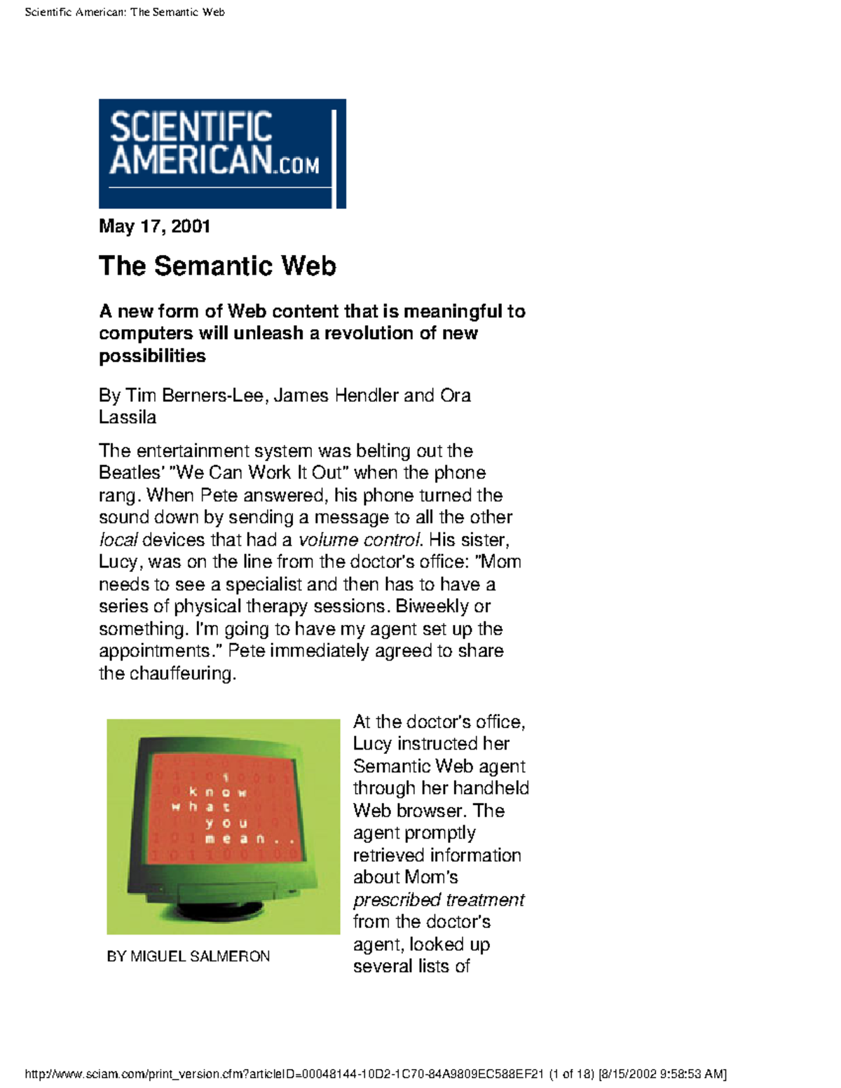 BernersLee, 2001 , The Semantic  May 17, 2001 The Semantic  A