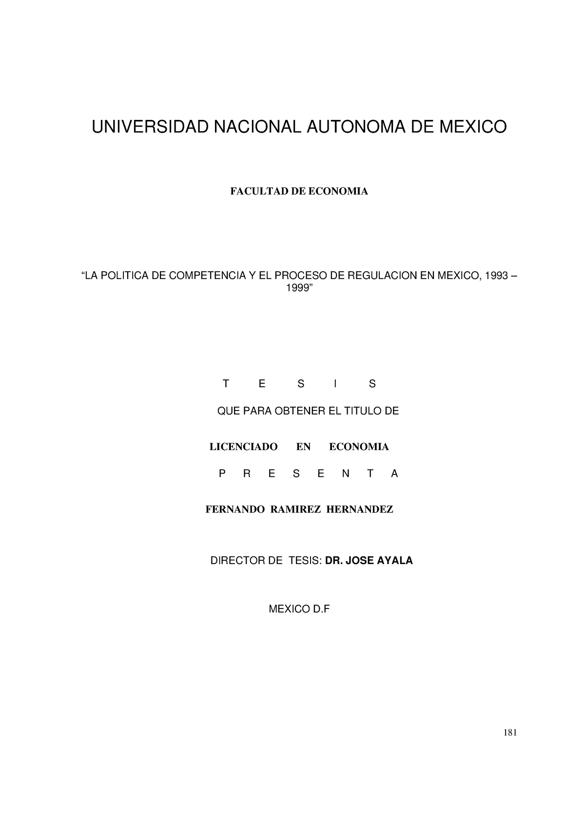 281 Tesis LA Politica DE Competencia Y EL Proceso DE Regulación EN ...