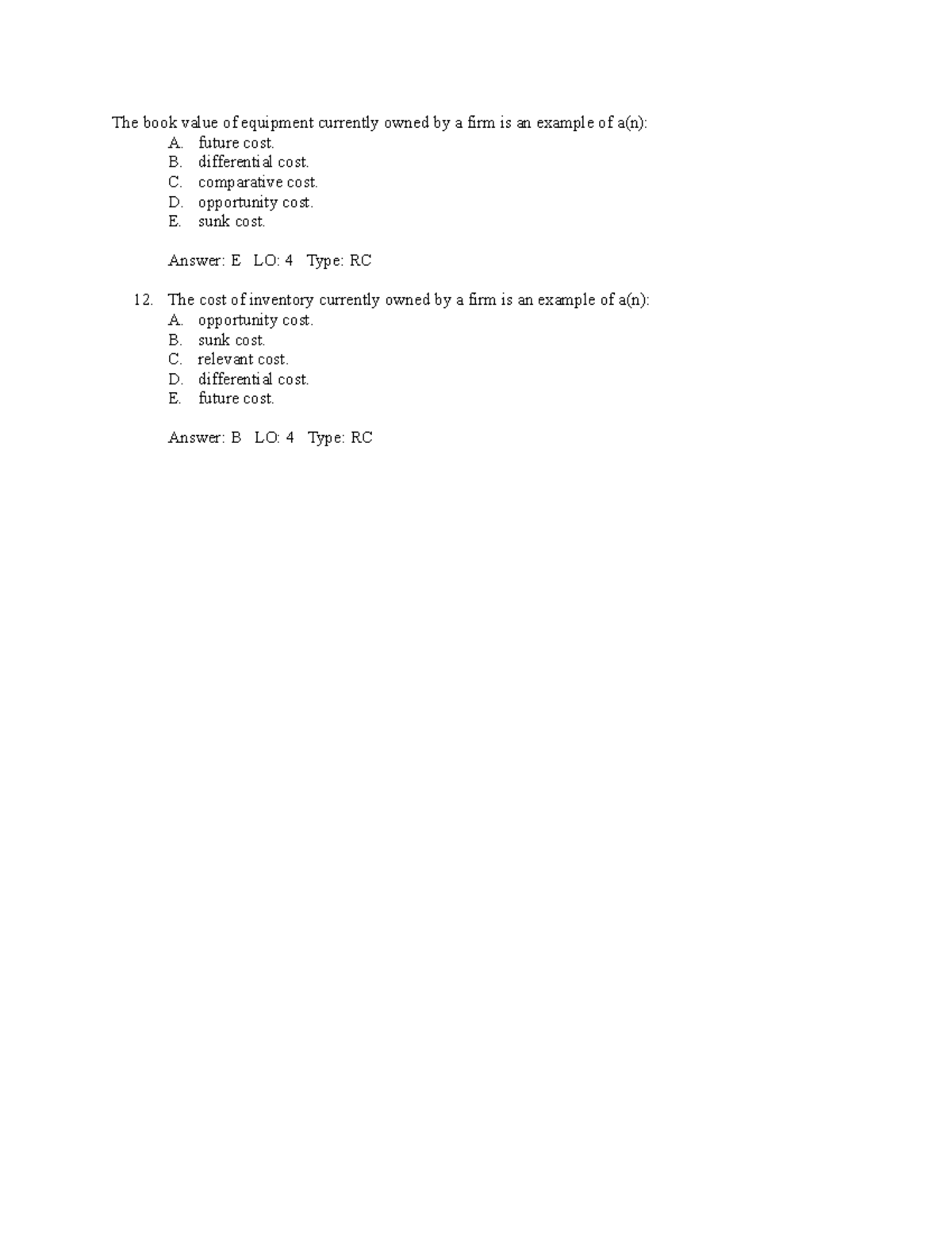 Short Term Decision Making Practice Test The Book Value Of Equipment