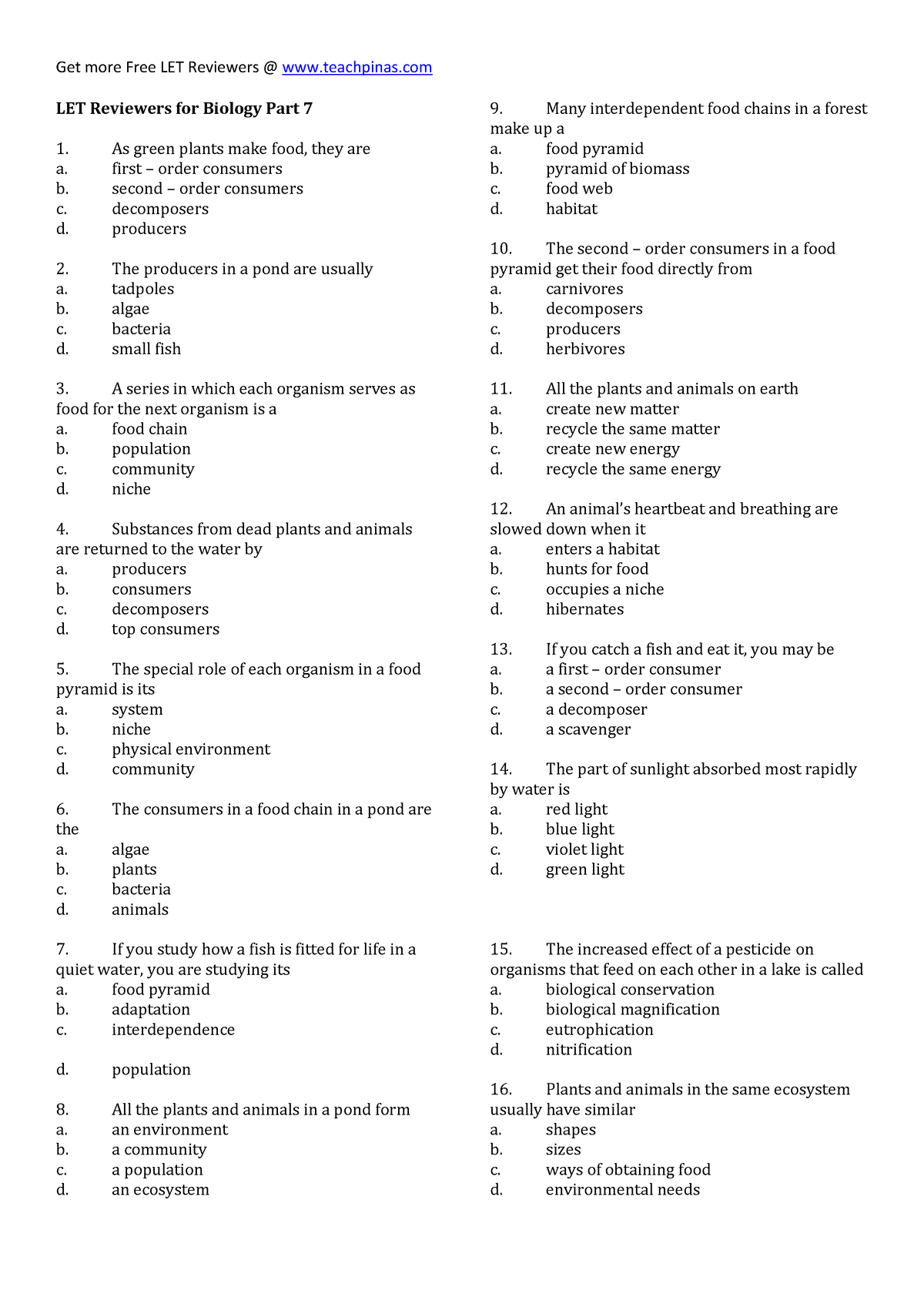 Part 7 Biological Science Www - LET Reviewers For Biology Part 7 As ...