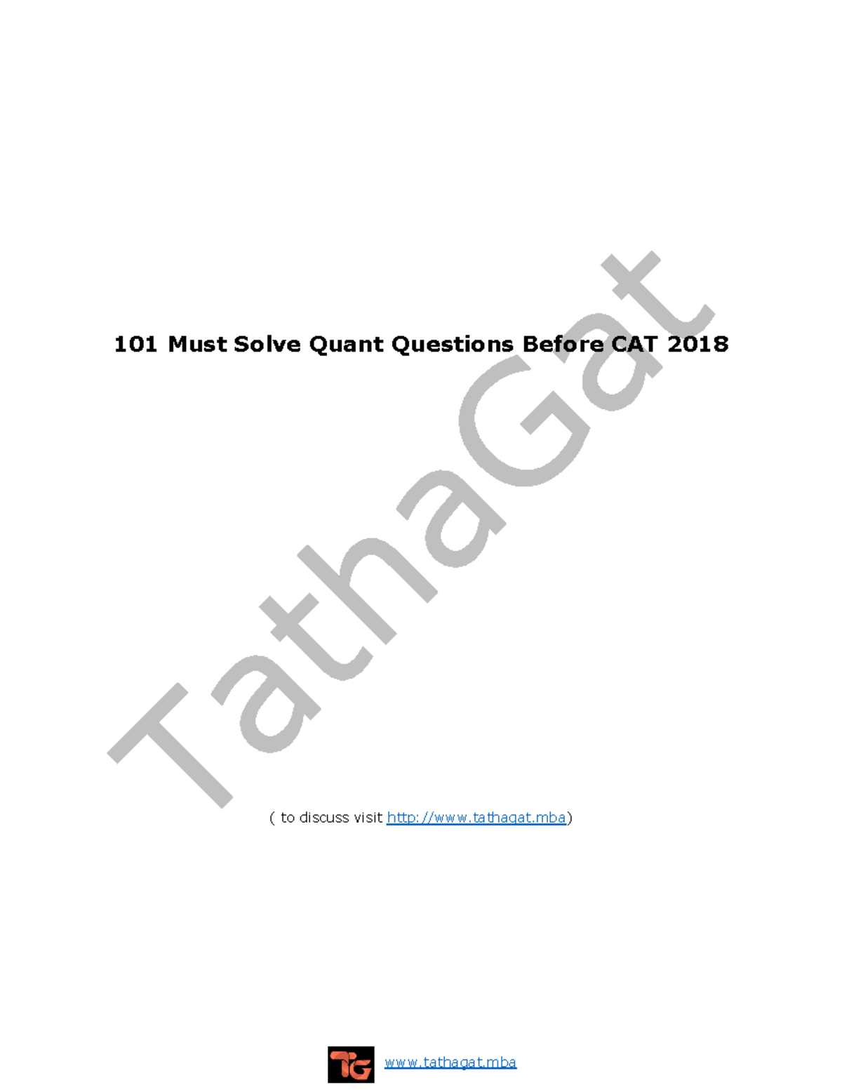 100 MUST Quant Questions - 101 Must Solve Quant Questions Before CAT ...