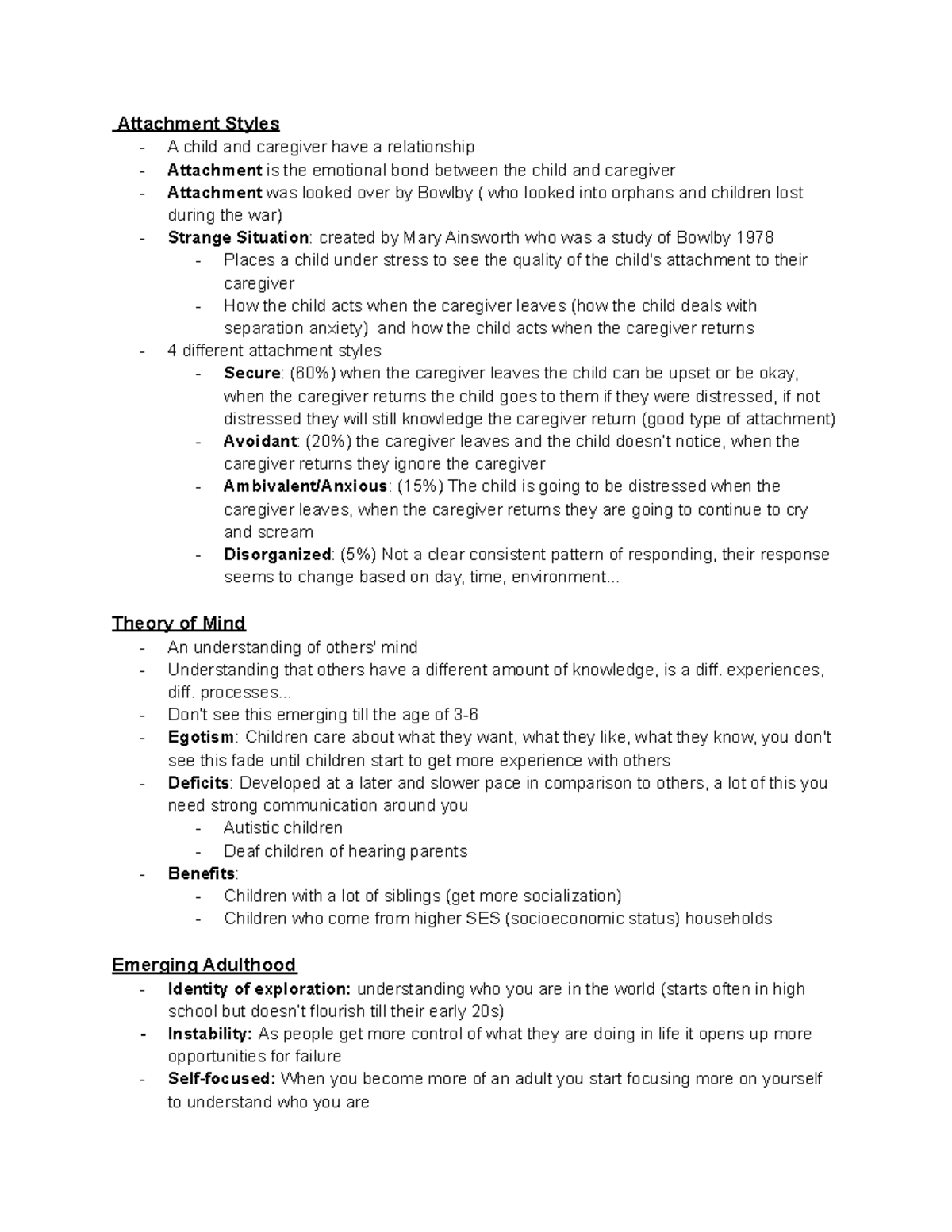Psych 111 Notes - Attachment Styles A child and caregiver have a ...