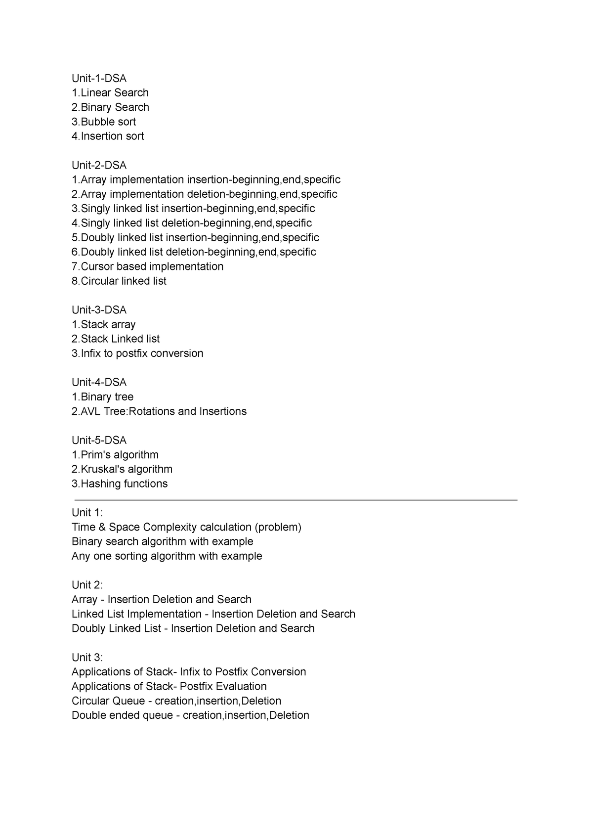 Important Topics - Unit-1-DSA 1 Search 2 Search 3 Sort 4 Sort Unit-2 ...