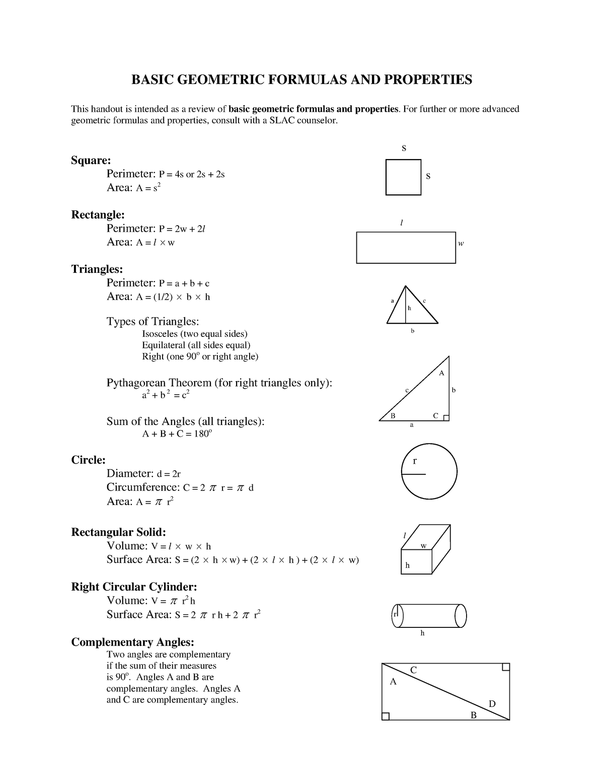 Basic Geometric Formulas And Porperties - BASIC GEOMETRIC FORMULAS AND ...