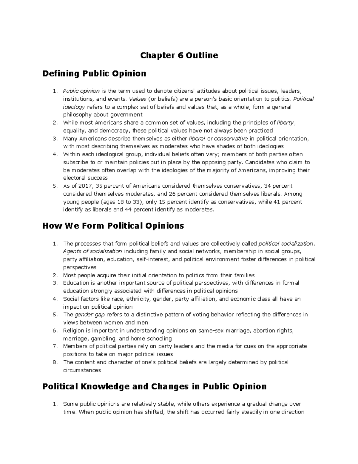 Chapter 6 Outline Summary Chapter 6 Outline Defining Public Opinion 