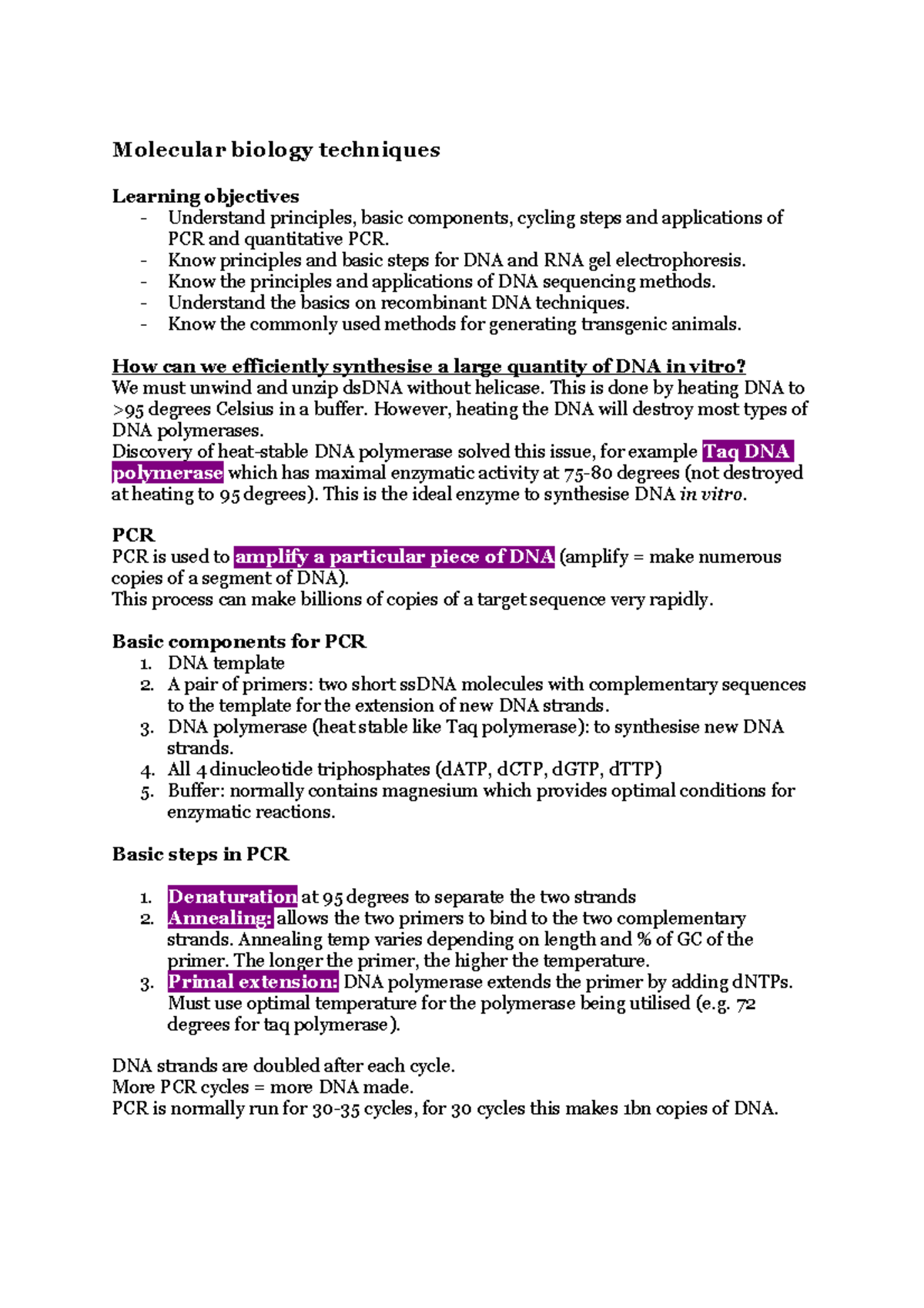 Molecular Bio Techniques - Molecular Biology Techniques Learning ...