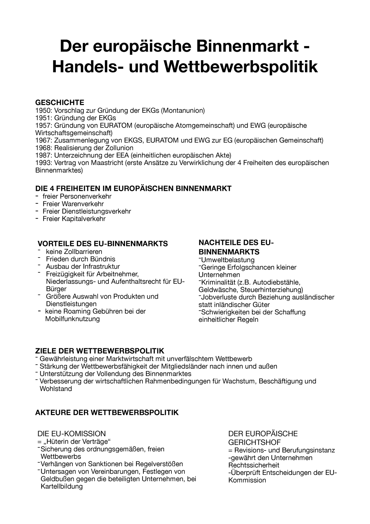 Eu Binnenmarkt Handout PDF - Der Europäische Binnenmarkt - Handels- Und ...