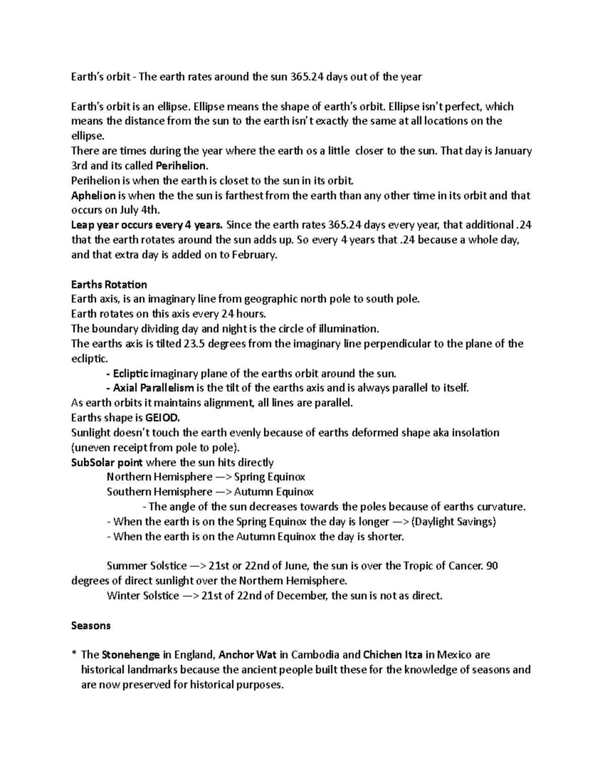 Earths orbit and Seasons PDF - Earth9s orbit - The earth rates around ...