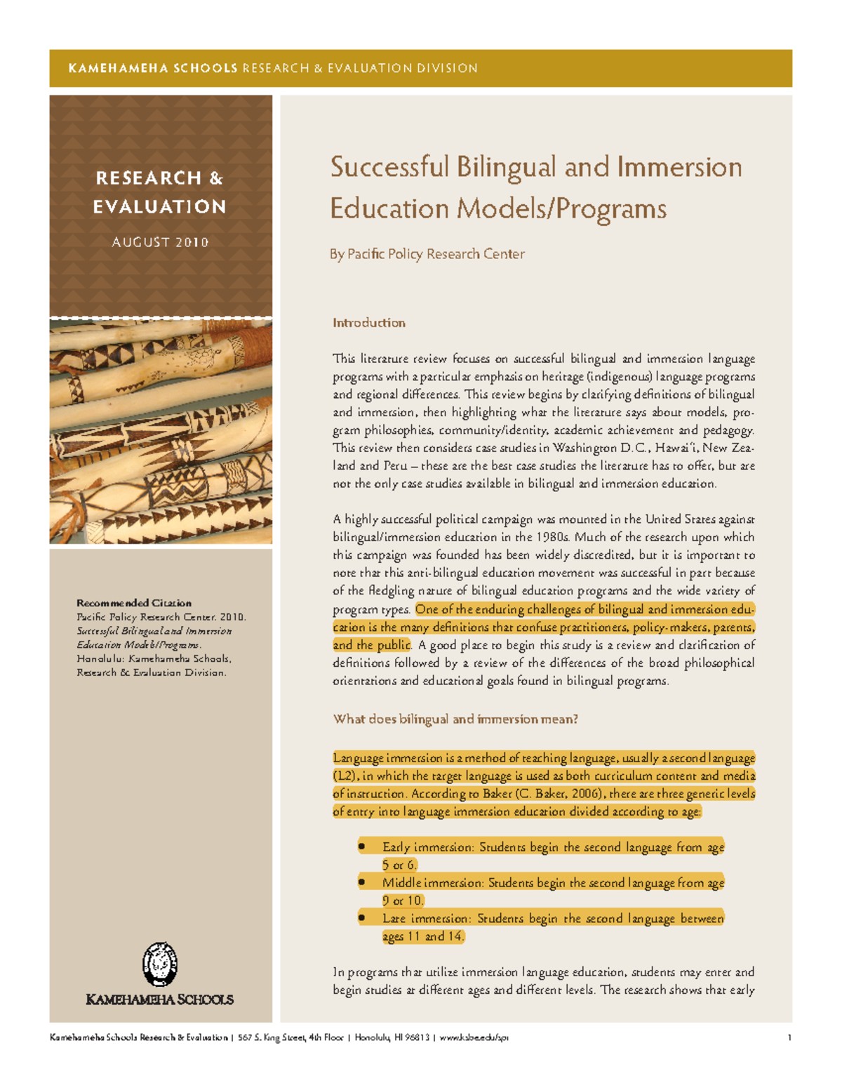 Successful Bilingualism And Immersion Education Models, By Pacific ...