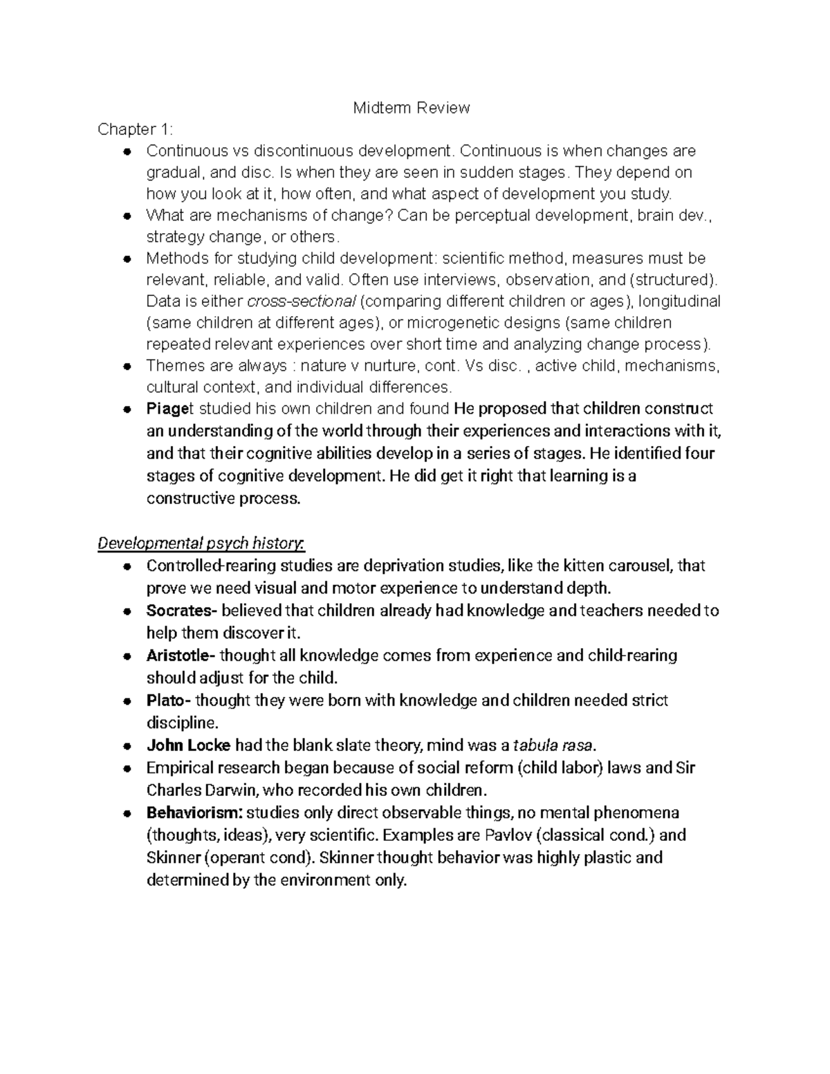 Psych 101 Midterm 1 - Midterm Review Chapter 1: Continuous vs ...