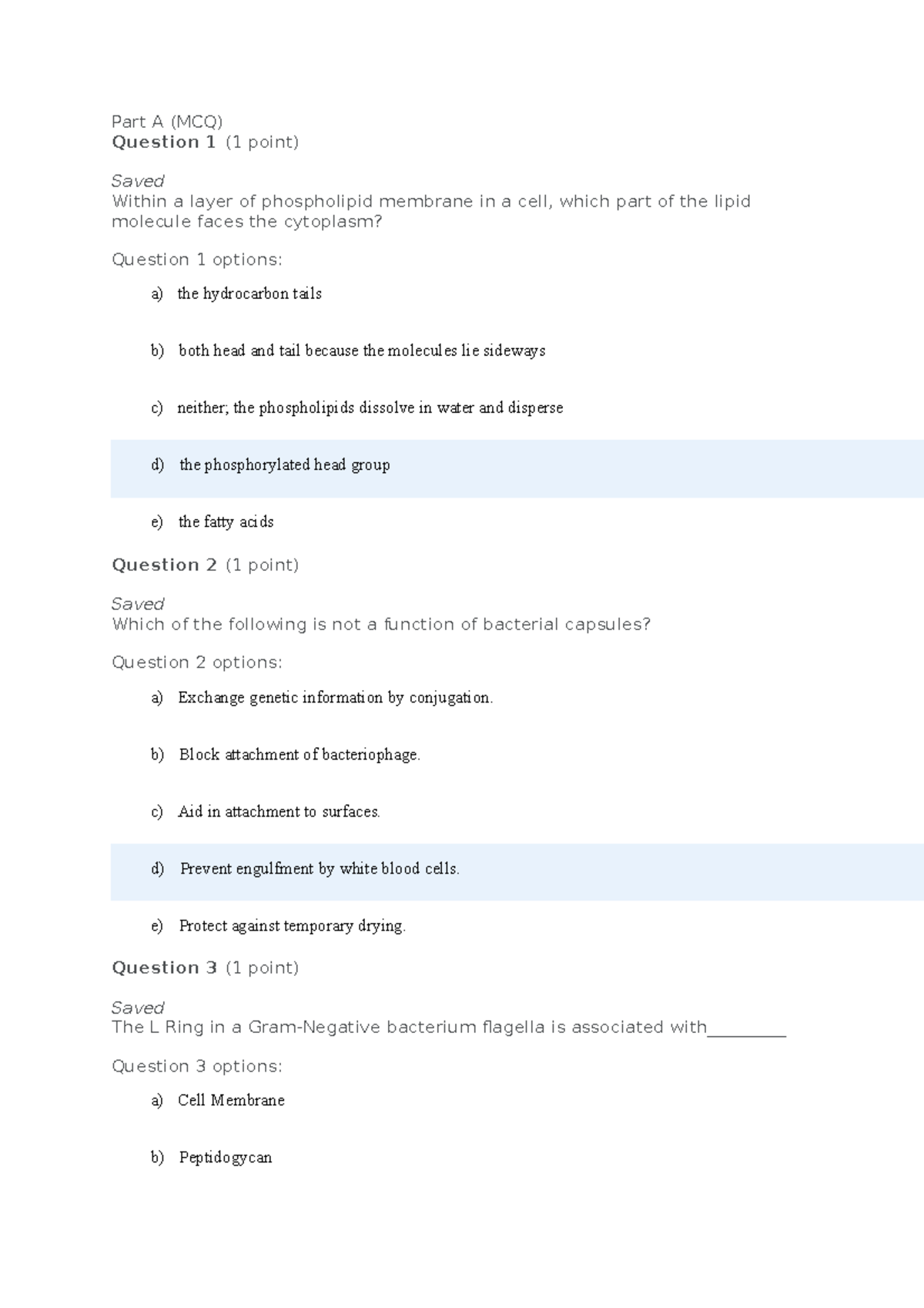 SLE234 T1 2021 Final Exam - Part A (MCQ) Question 1 (1 point) Saved ...