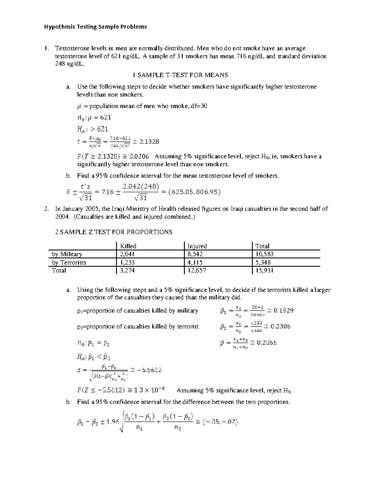 Sample Problems SOL - Syllabus - Hypothesis Testing Sample Problems ...