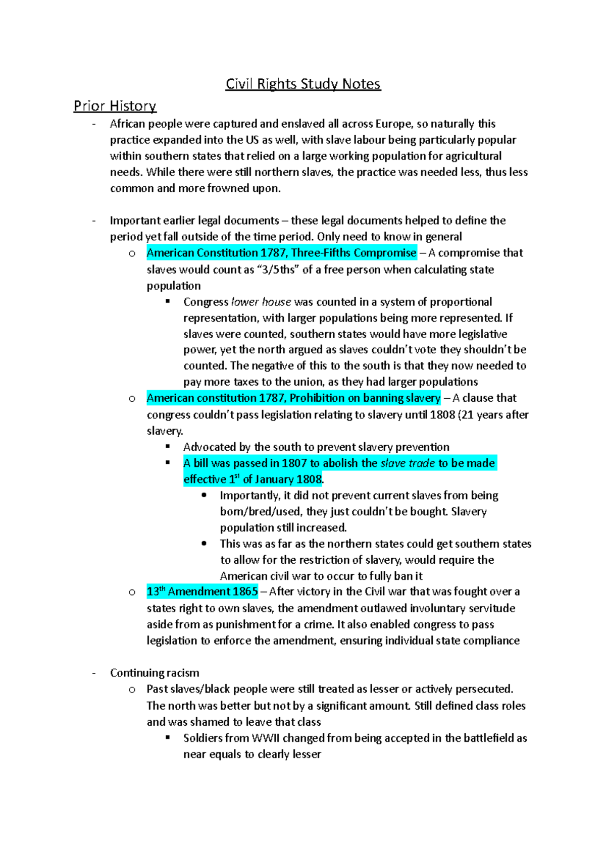 Civil Rights Study Notes - Civil Rights Study Notes Prior History ...