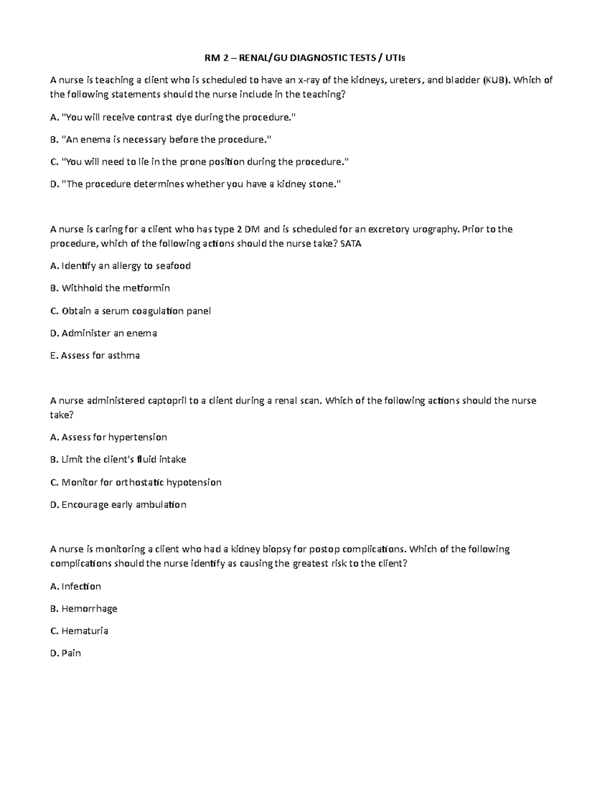 Escape room student - practice questions - RM 2 – RENAL/GU DIAGNOSTIC ...