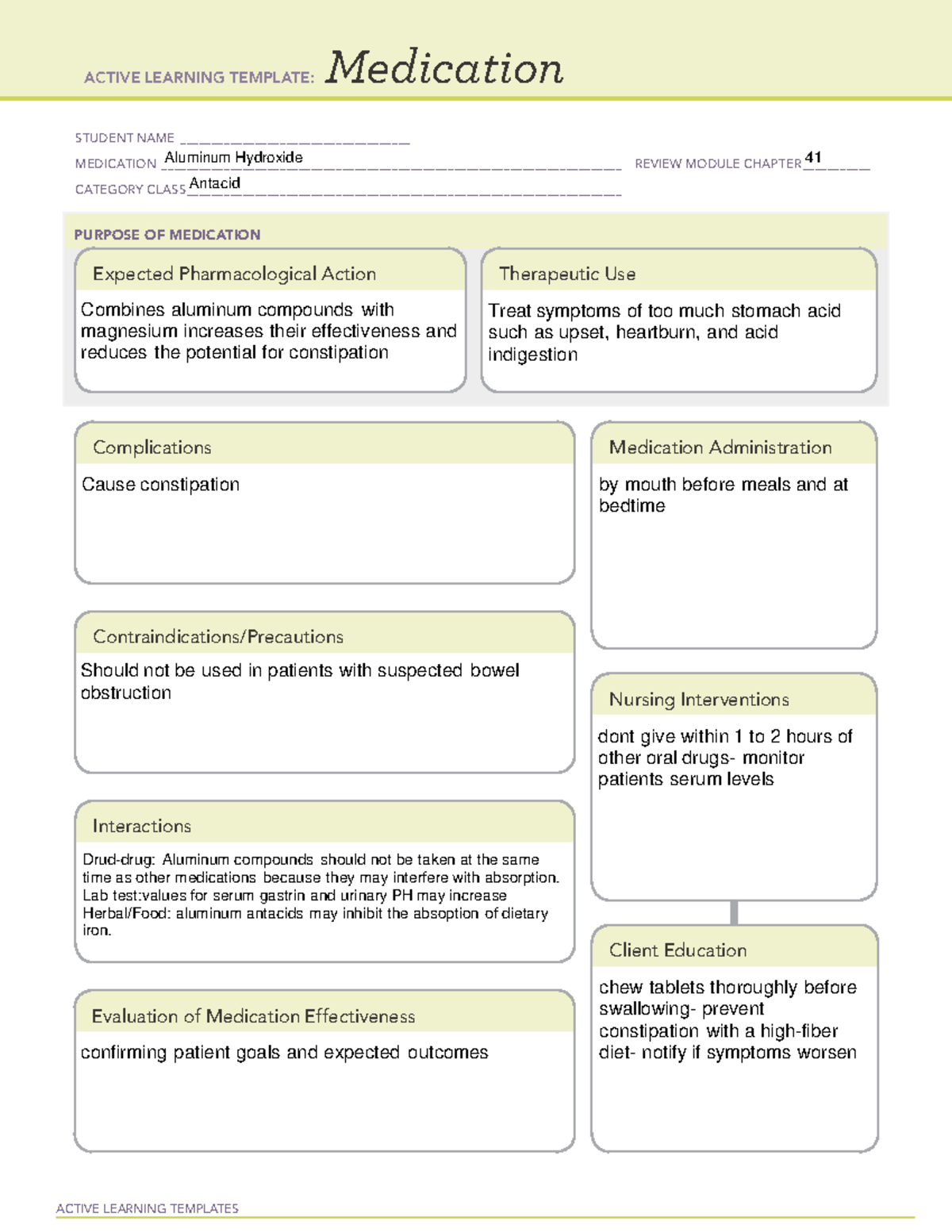 1Chapter 41 medication templates Aluminum hydroxide - ACTIVE LEARNING ...