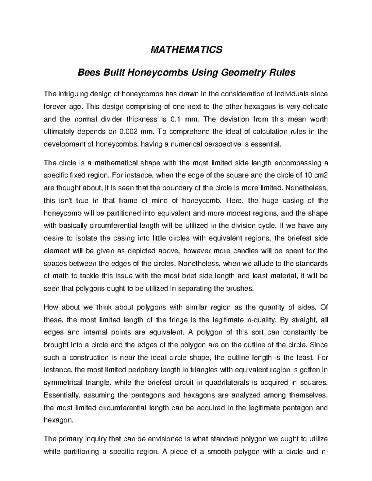 Bees Built Using Geometry Rules MATHEMATICS Bees Built