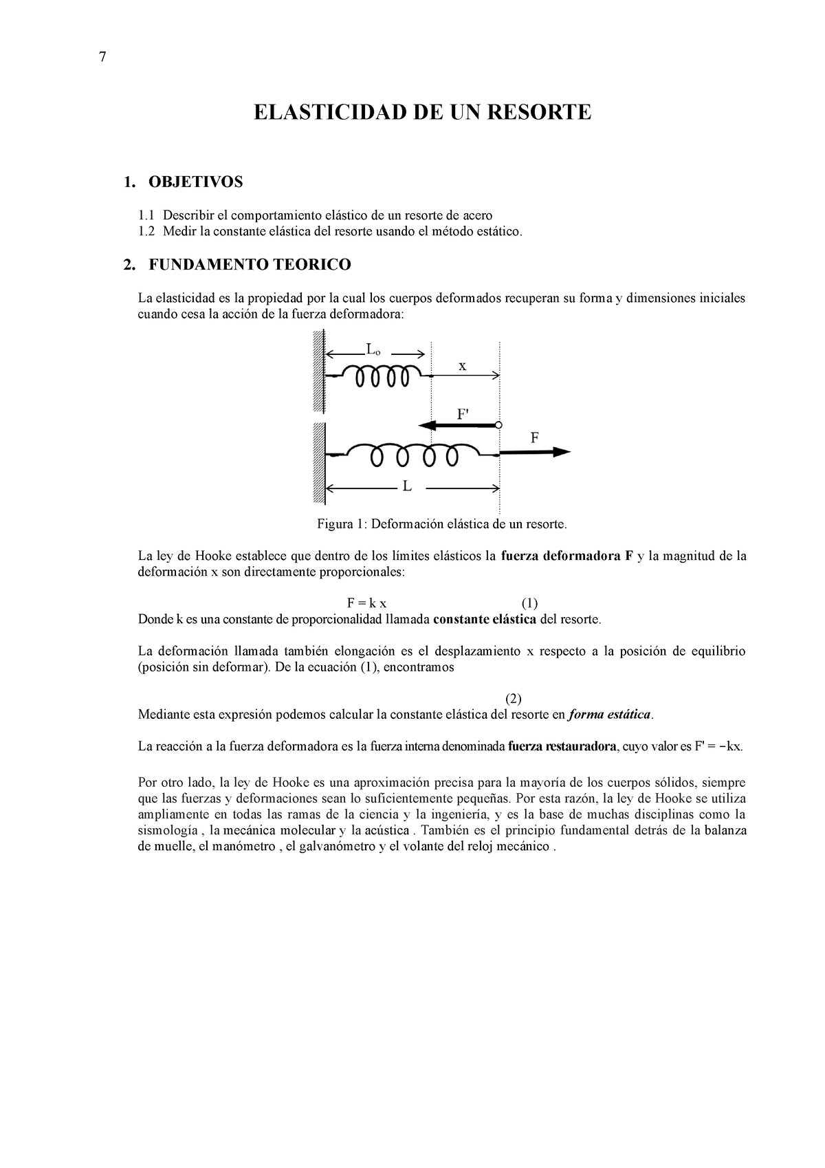 01 Elasticidad DE UN Resorte 2012 10 - ELASTICIDAD DE UN RESORTE 1 ...