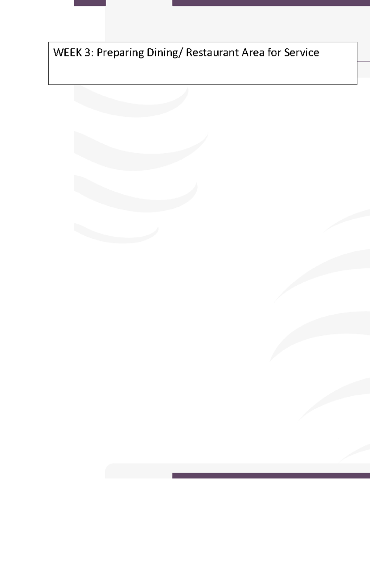 WEEK2C- Ffsolecture-Preparing Diningor Restaurant Areafor Service ...