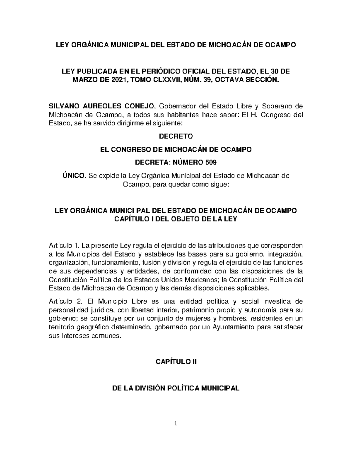 LEY Orgánica Municipal DEL Estado DE Michoacán DE Ocampo LEY ORGÁNICA MUNICIPAL DEL ESTADO DE LEY Orgánica Municipal DEL Estado DE Michoacán DE Ocampo LEY ORGÁNICA MUNICIPAL DEL ESTADO DE